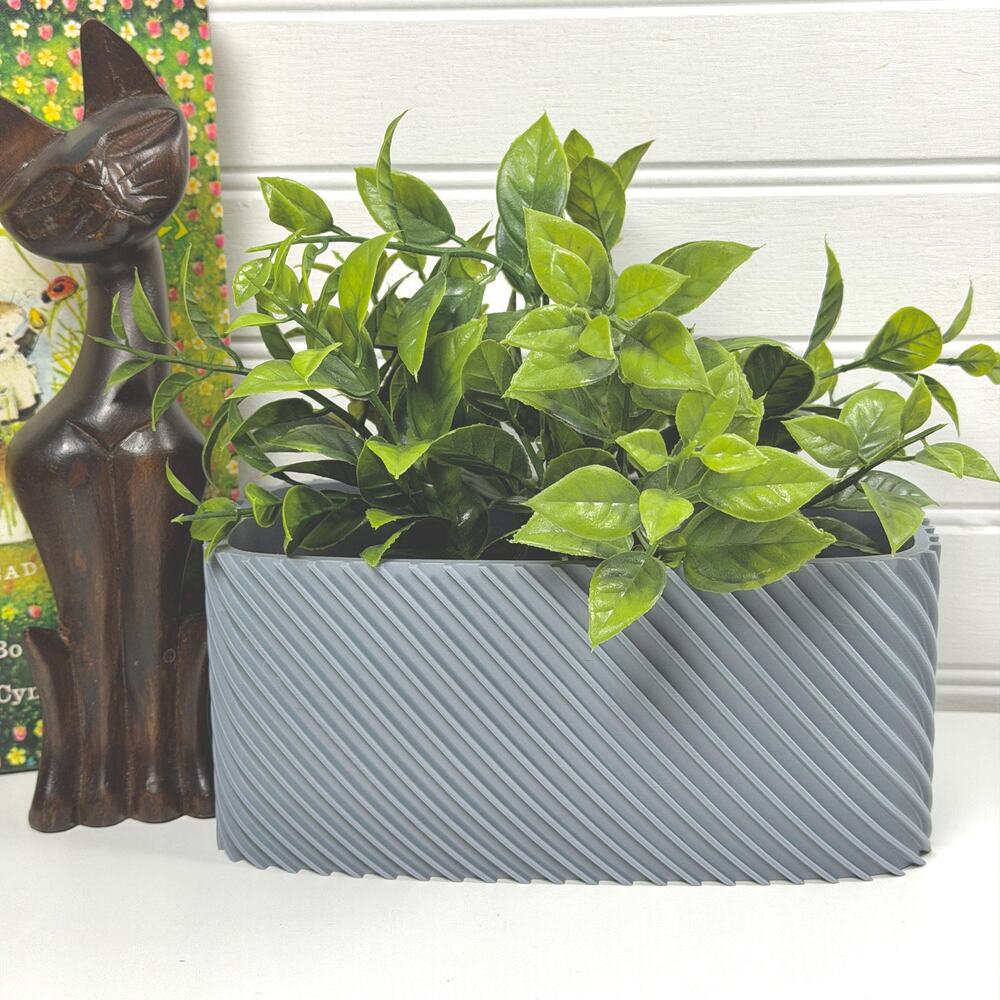 Plant Pot Fine Rib Rounded Rectangle Low, Indoor Cache Pot, Tabletop Planter